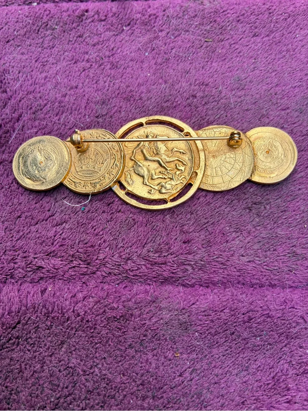 Gold Coin Motif Link Brooch - Women's Jewelry